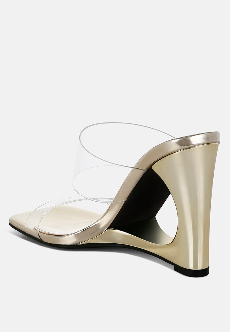 Clear Metallic Wedge Heel Sandals