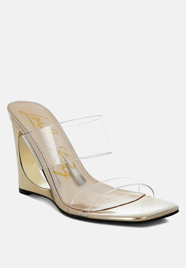 Clear Metallic Wedge Heel Sandals