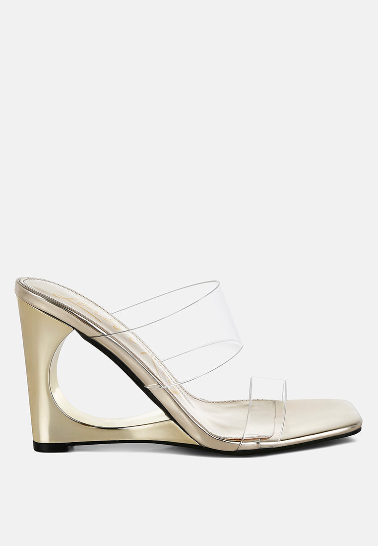 Clear Metallic Wedge Heel Sandals