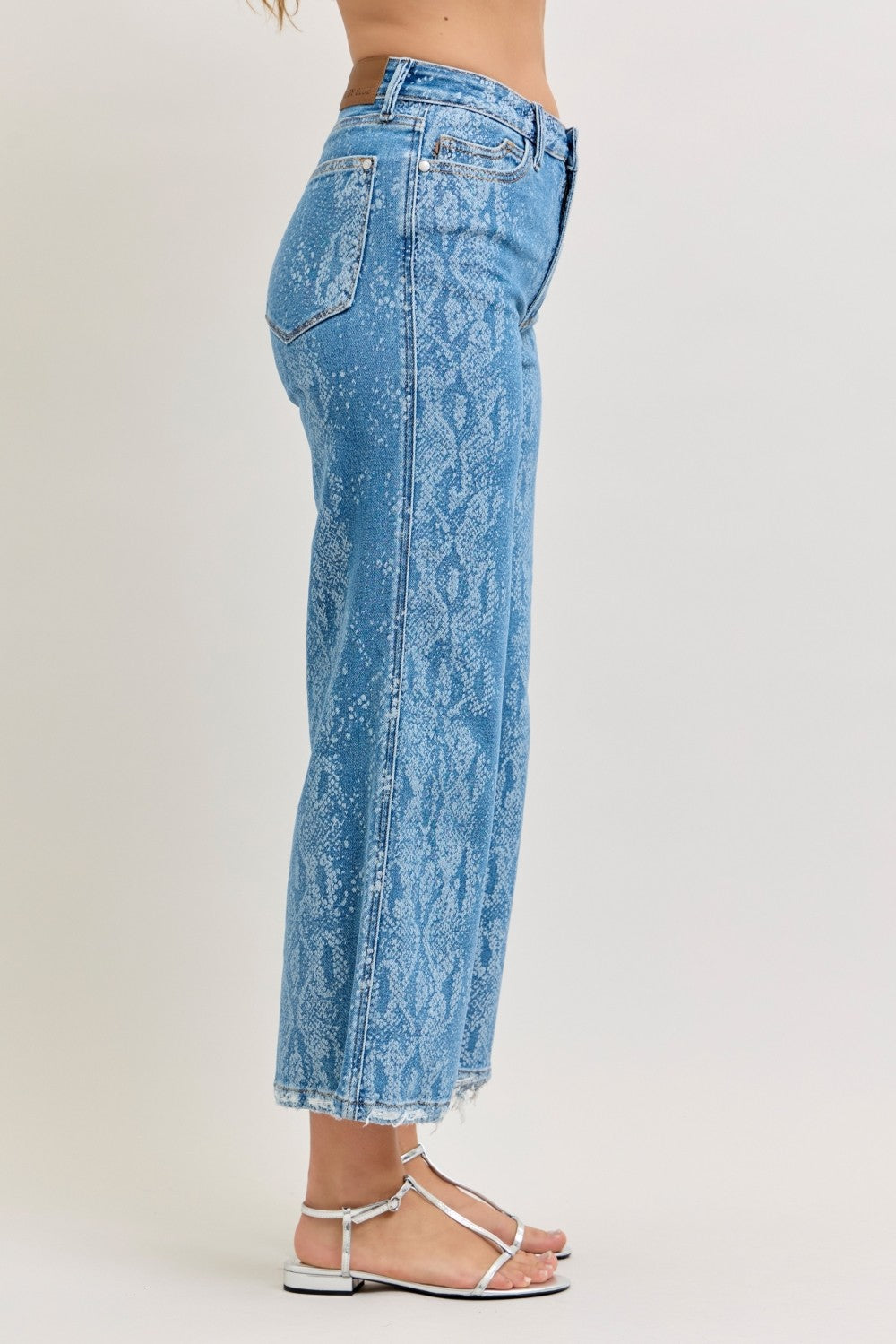 High Rise Ankle Wide Leg Pattern Jeans
