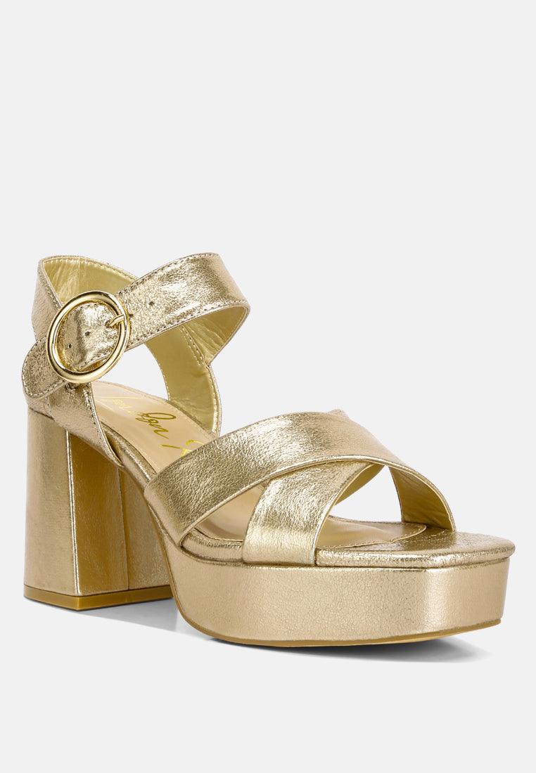 Metallic Strappy Block Heel Sandals
