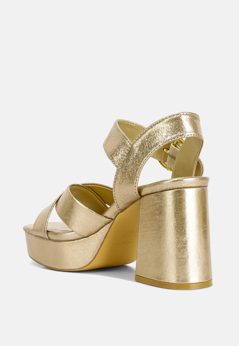 Metallic Strappy Block Heel Sandals