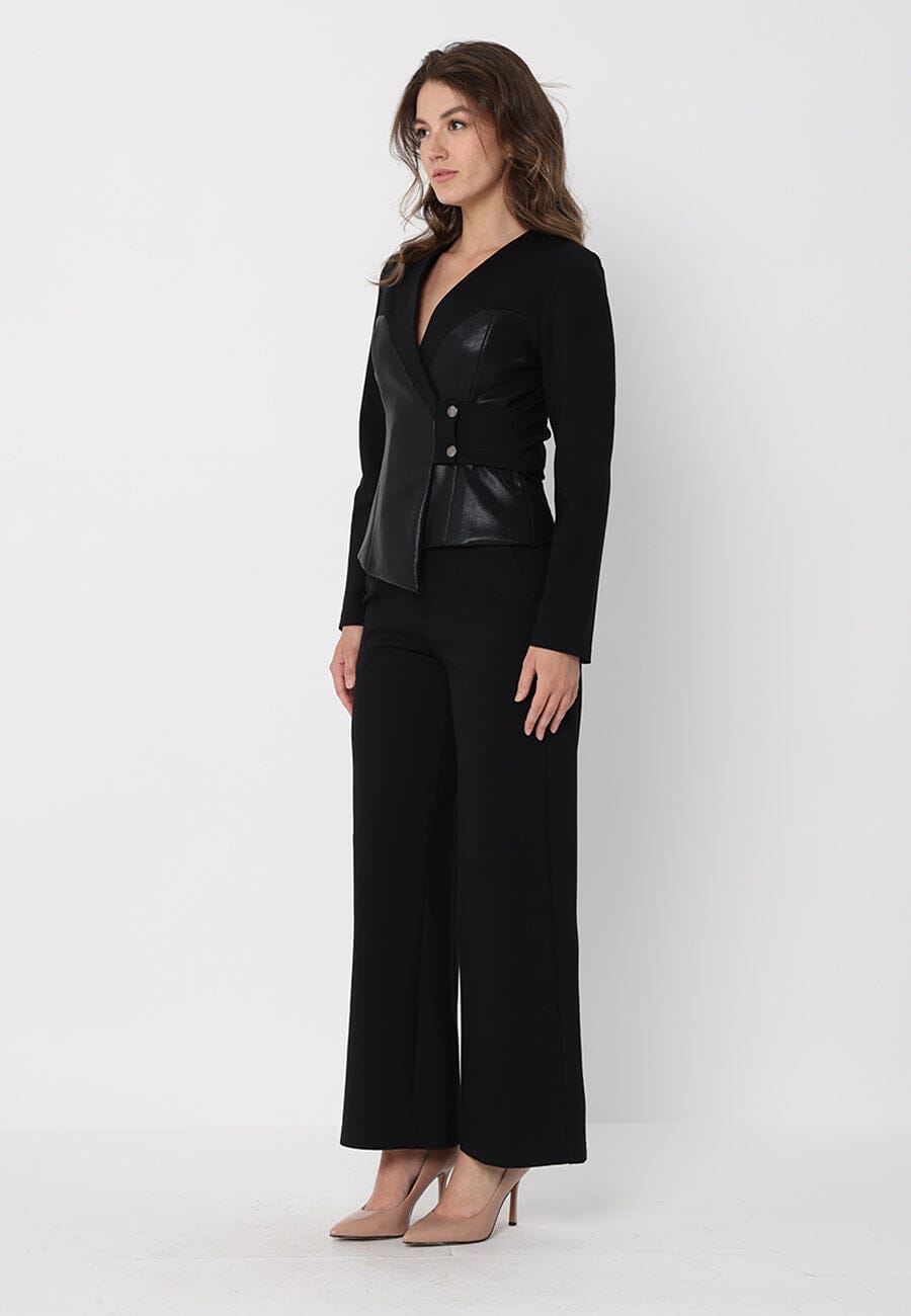 Asymmetric Wrap Style V-Neck Long Sleeve Blazer Jacket