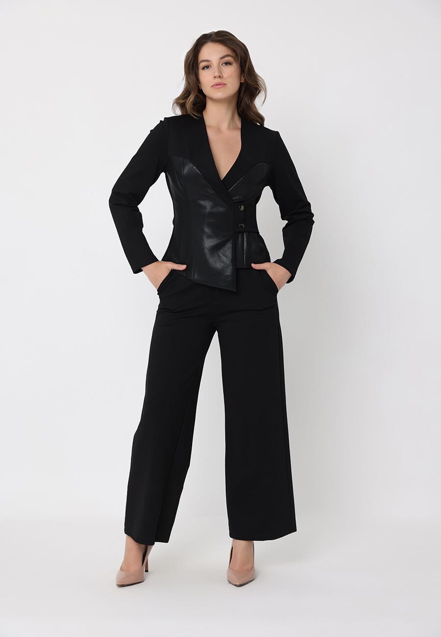 Asymmetric Wrap Style V-Neck Long Sleeve Blazer Jacket