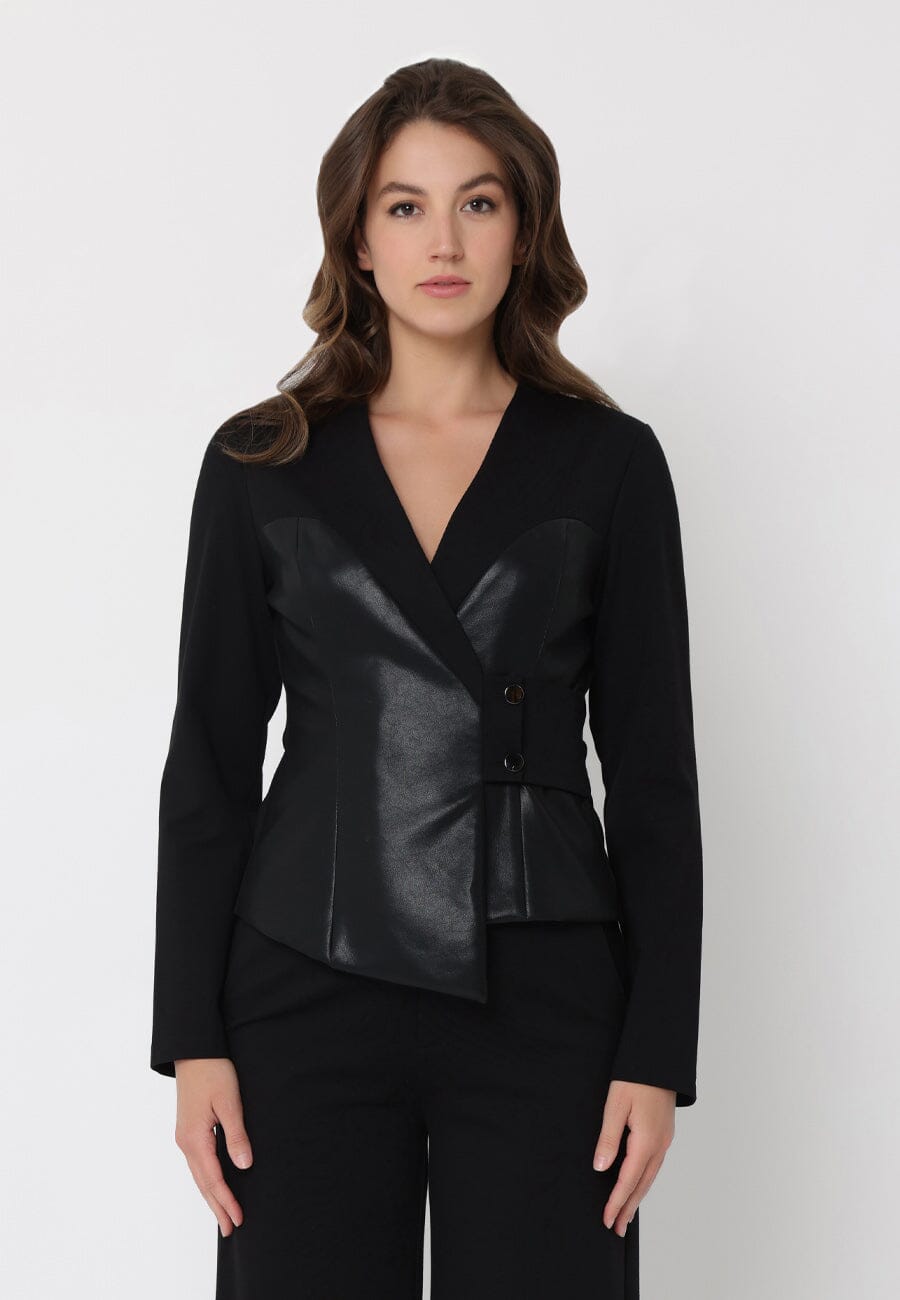 Asymmetric Wrap Style V-Neck Long Sleeve Blazer Jacket