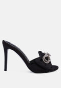 Rhinestone Embellished Bow Satin Stiletto Heels