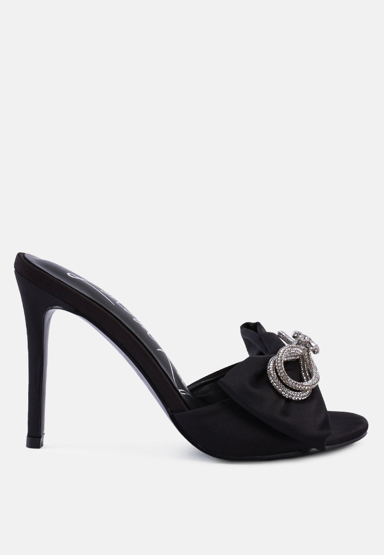 Rhinestone Embellished Bow Satin Stiletto Heels