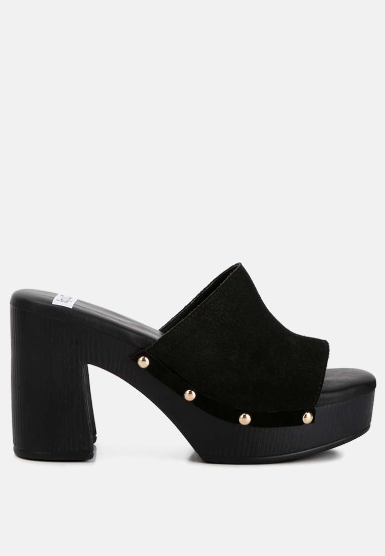 Soft High Block Suede Leather Heel Clogs