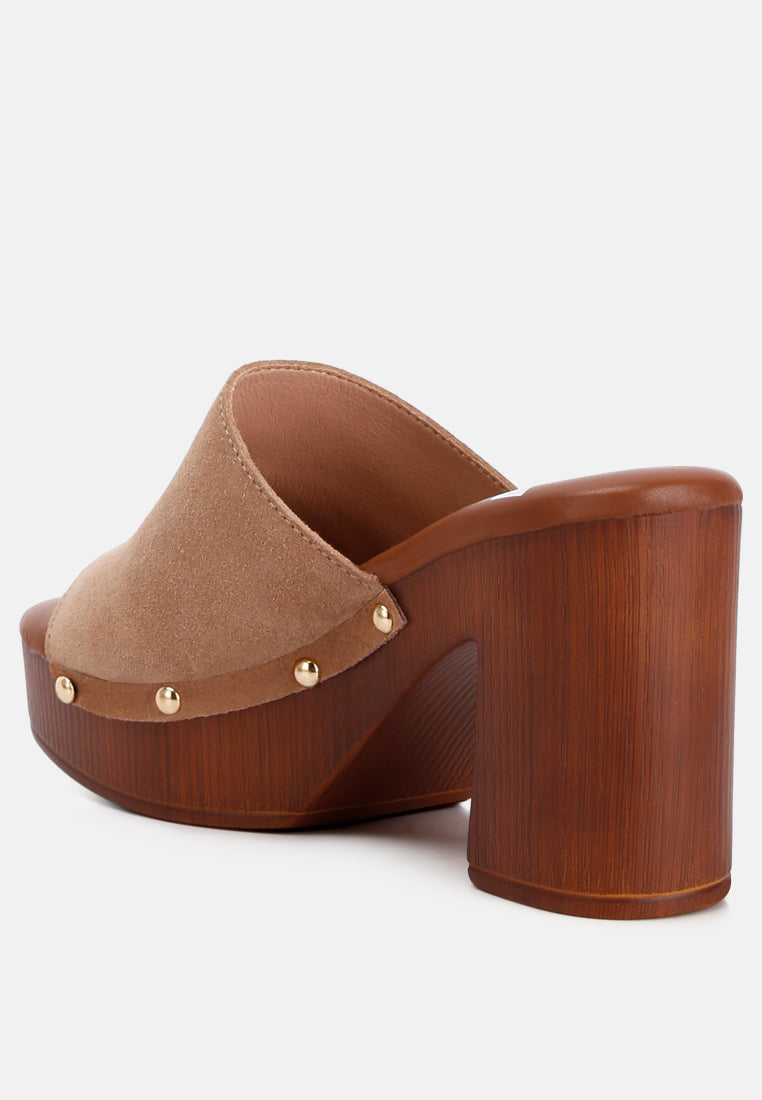 Soft High Block Suede Leather Heel Clogs