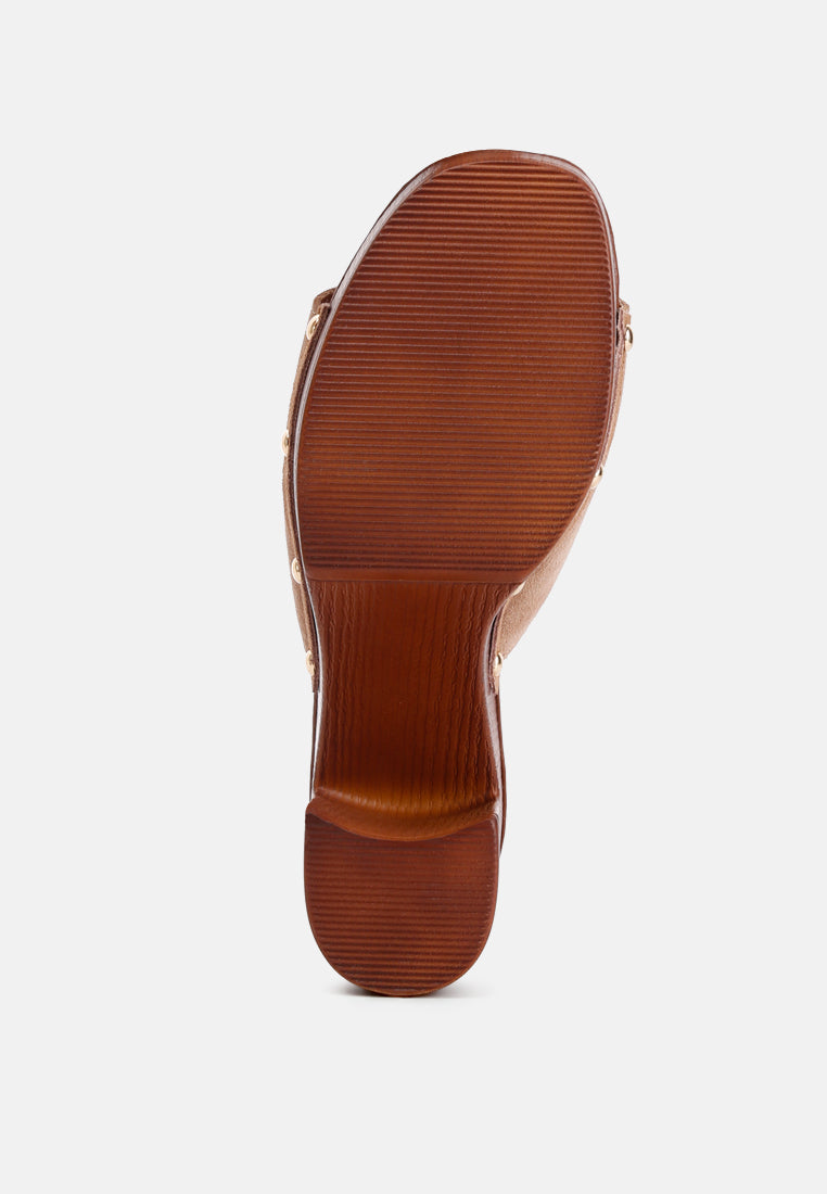 Soft High Block Suede Leather Heel Clogs