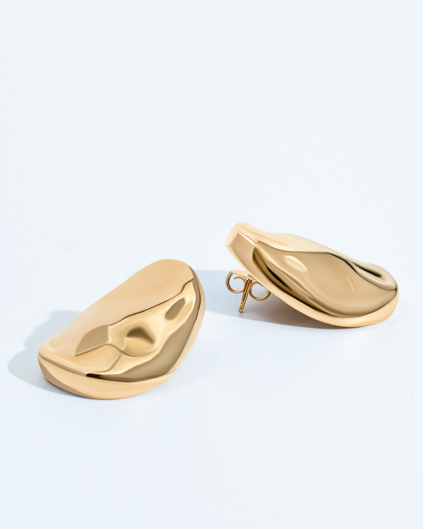 18k Gold Plated Hypoallergenic Oval Abstract Earrings