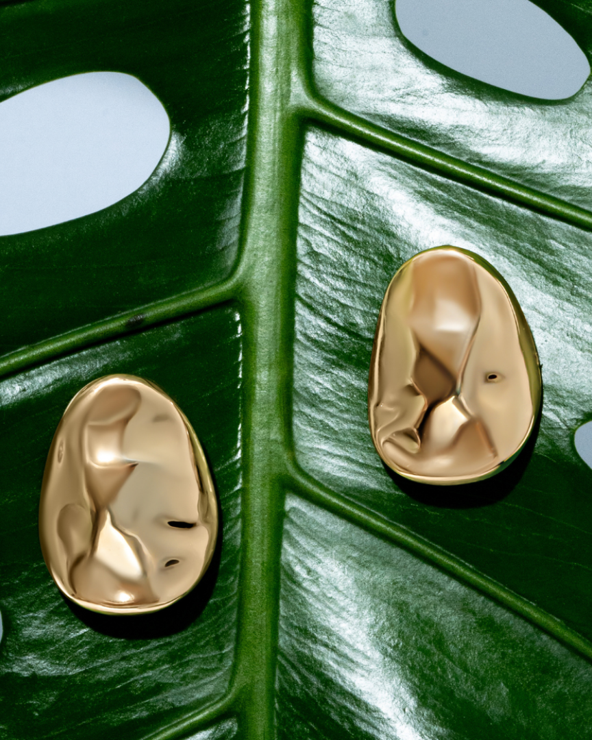 18k Gold Plated Hypoallergenic Oval Abstract Earrings