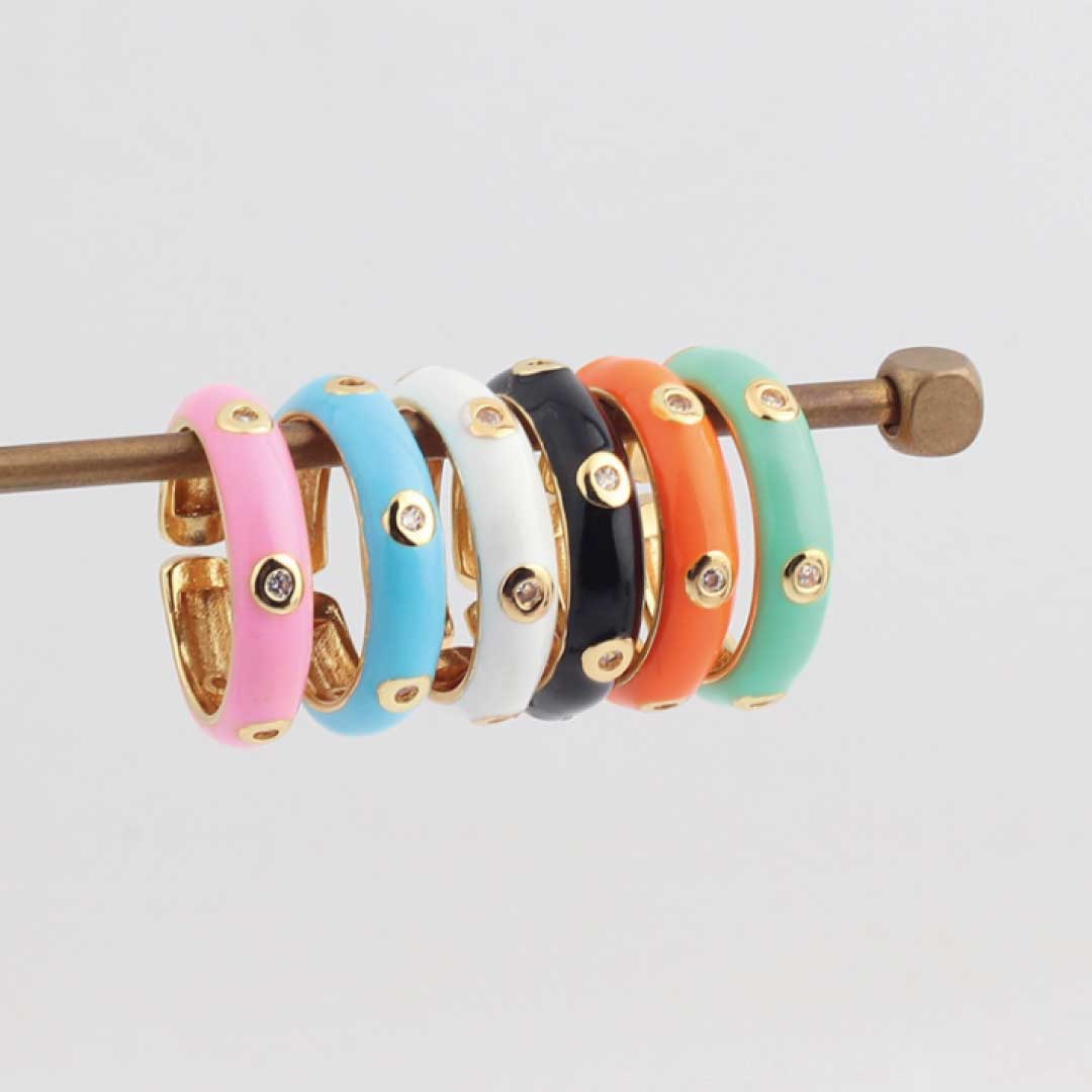 Stackable Caterpillar Gold Plated Enamel Rings
