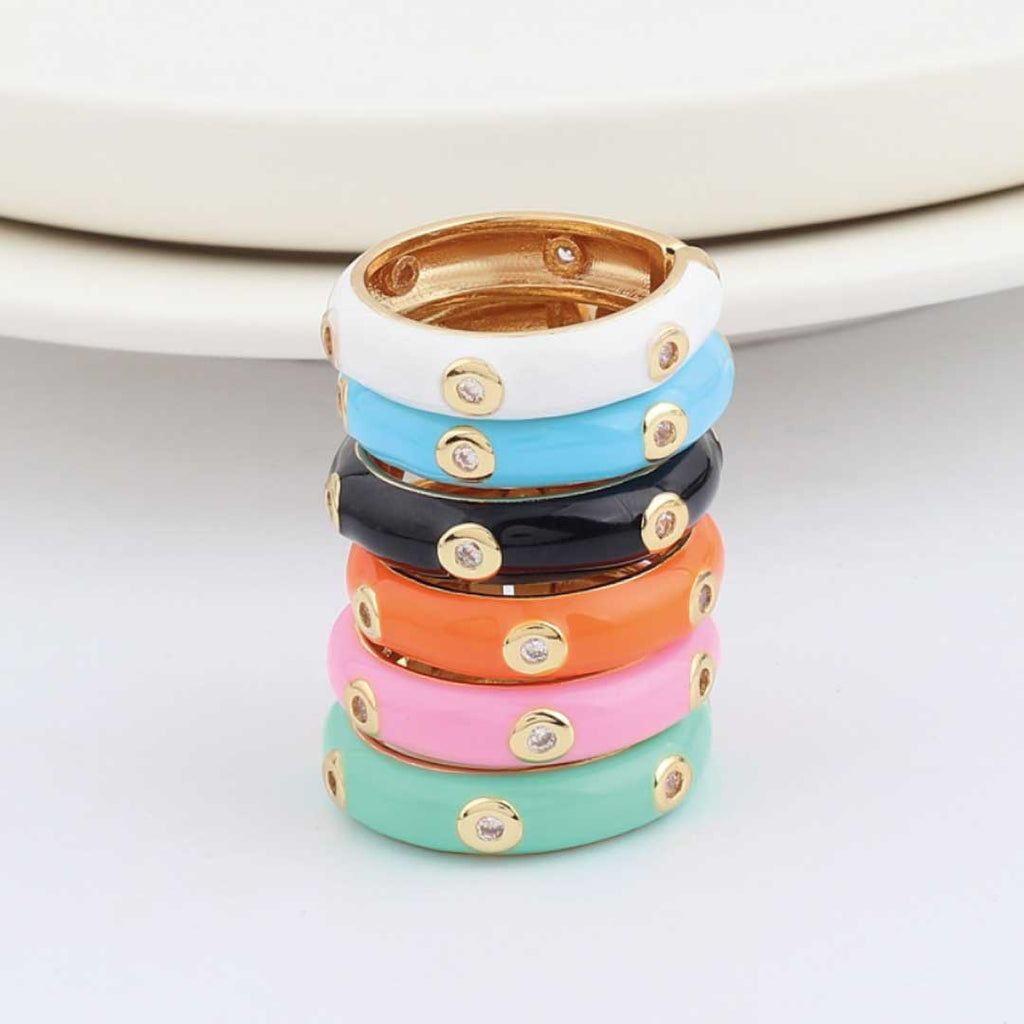 Stackable Caterpillar Gold Plated Enamel Rings