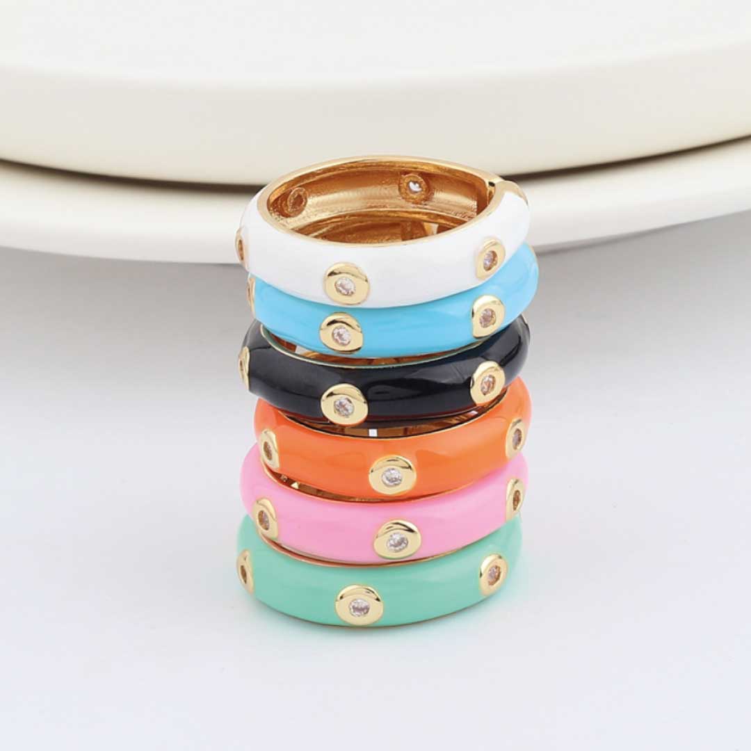 Stackable Caterpillar Gold Plated Enamel Rings
