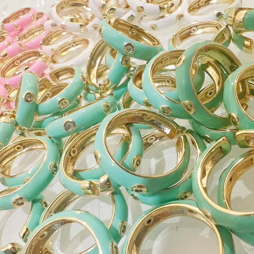 Stackable Caterpillar Gold Plated Enamel Rings