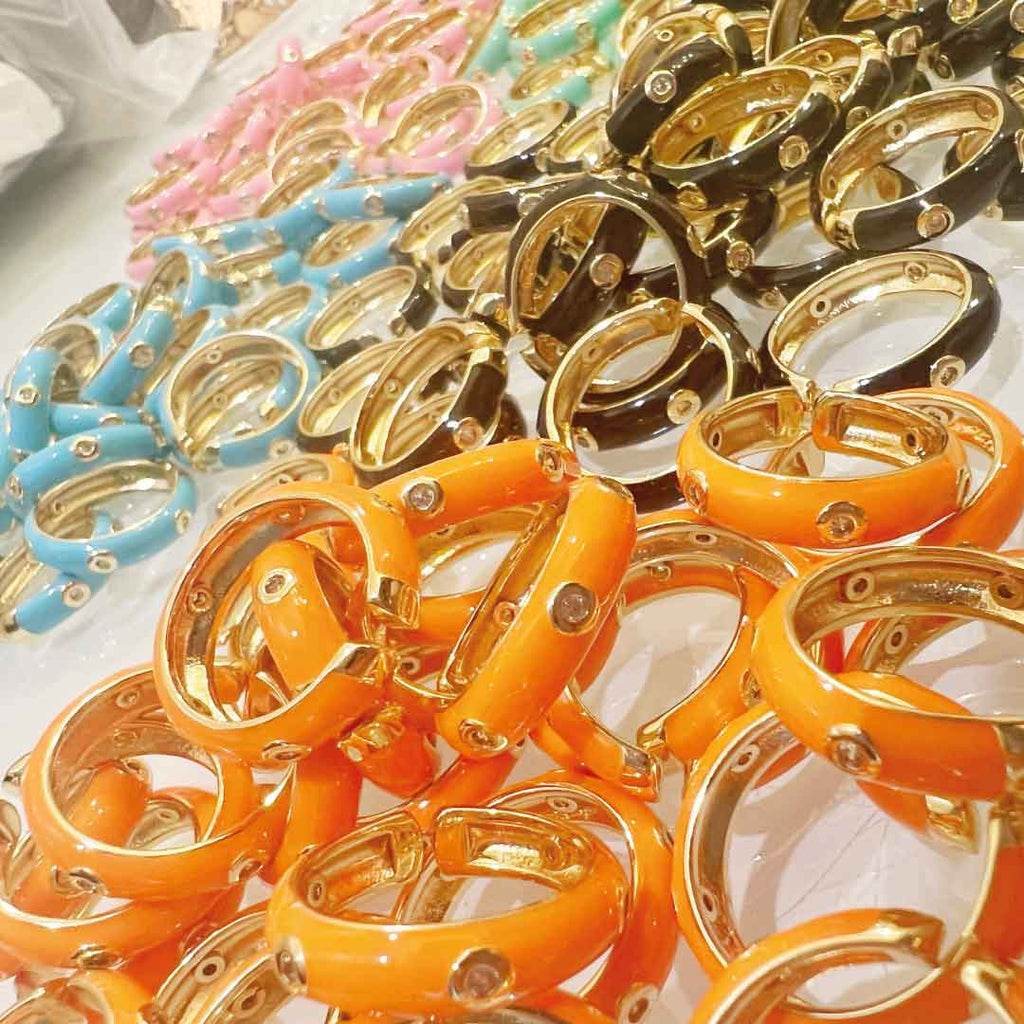 Stackable Caterpillar Gold Plated Enamel Rings