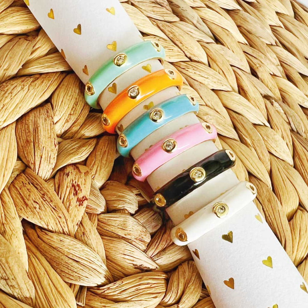 Stackable Caterpillar Gold Plated Enamel Rings