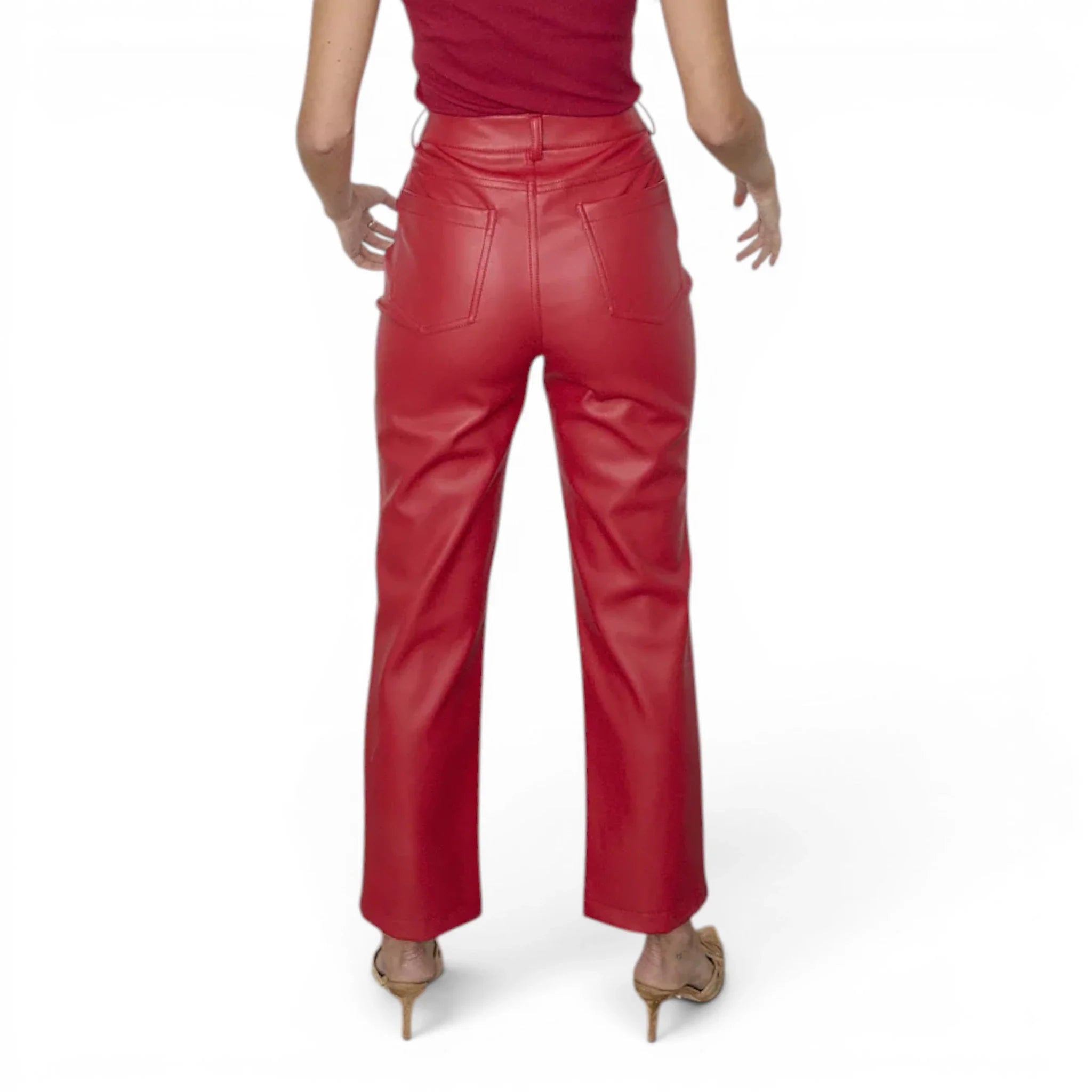 Women’s Red Lambskin Leather Pants-3