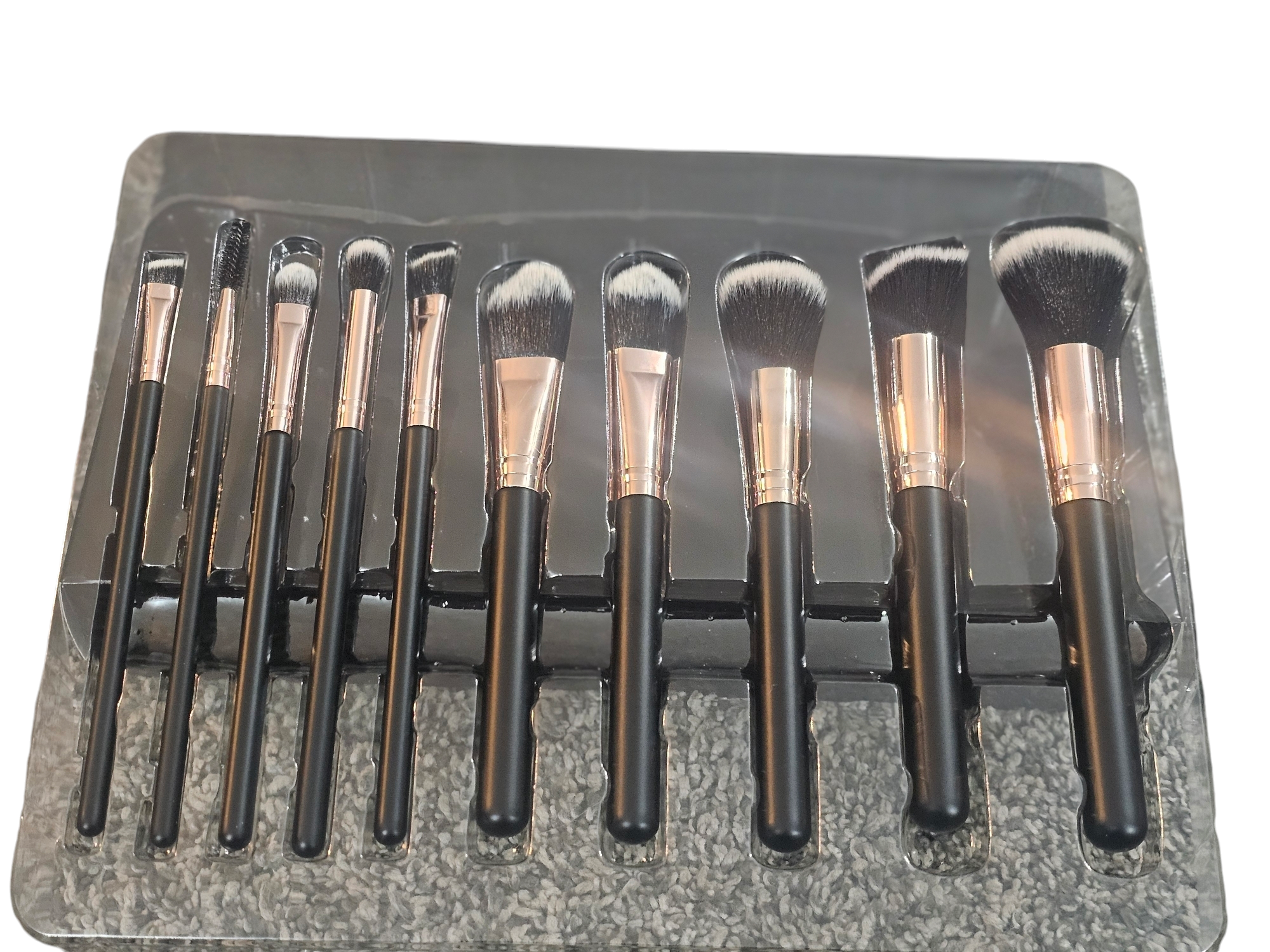 10-Pack Black Handle and Rose Gold Makeup Applicator Brush Beauty Set