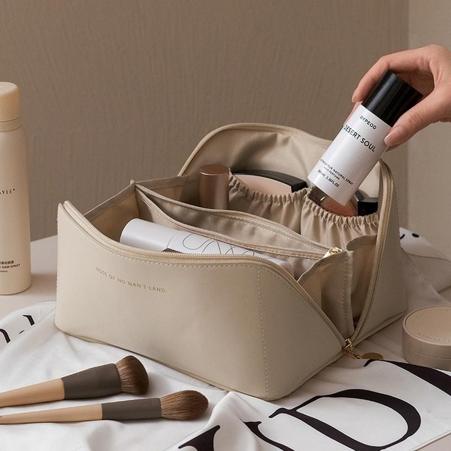 Cosmetic Leather Makeup Bag  Organizer Toiletry Kit