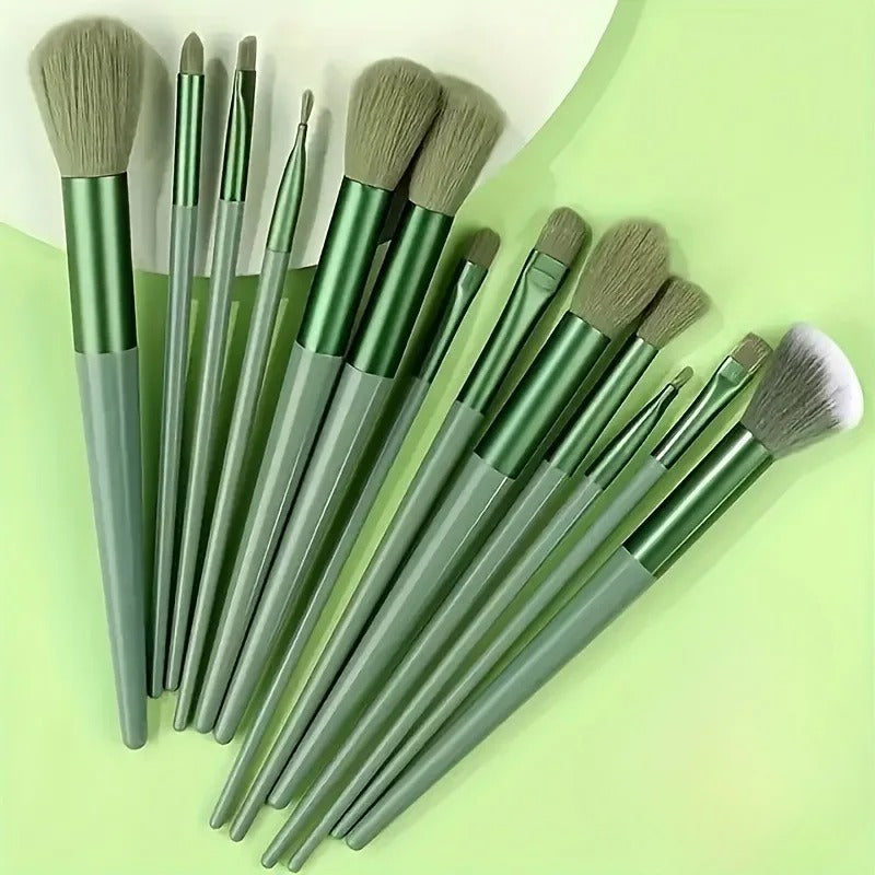 13Pc Makeup Green Brush Set – Ultra-Soft Foundation