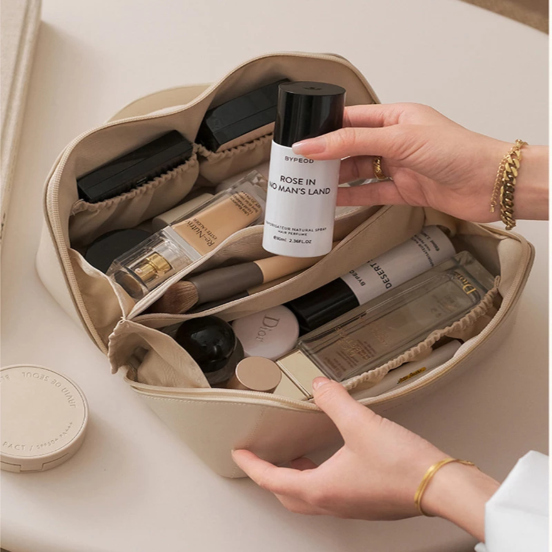 Cosmetic Leather Makeup Bag  Organizer Toiletry Kit