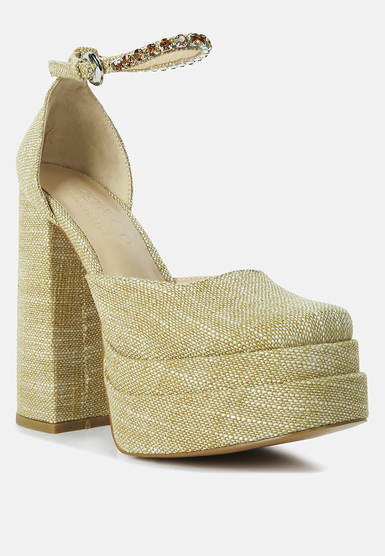 Diamante Embellished Ankle Strap High Block Heel Sandals