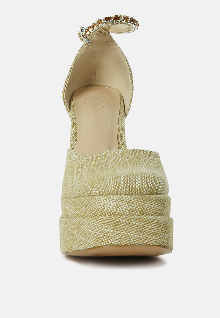 Diamante Embellished Ankle Strap High Block Heel Sandals