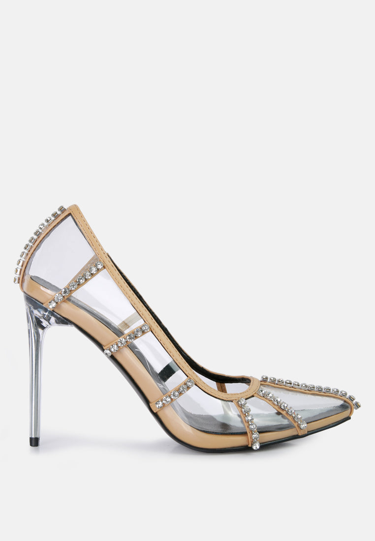 Rhinestone Embellished Clear Stiletto Heel Pumps