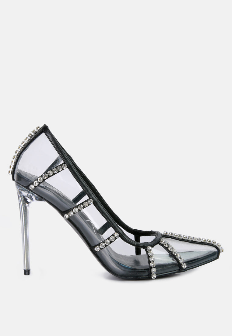 Rhinestone Embellished Clear Stiletto Heel Pumps