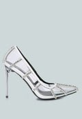 Rhinestone Embellished Clear Stiletto Heel Pumps