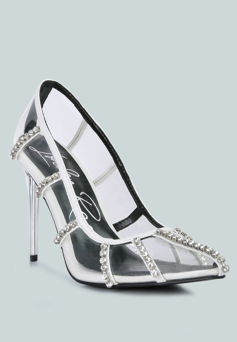 Rhinestone Embellished Clear Stiletto Heel Pumps