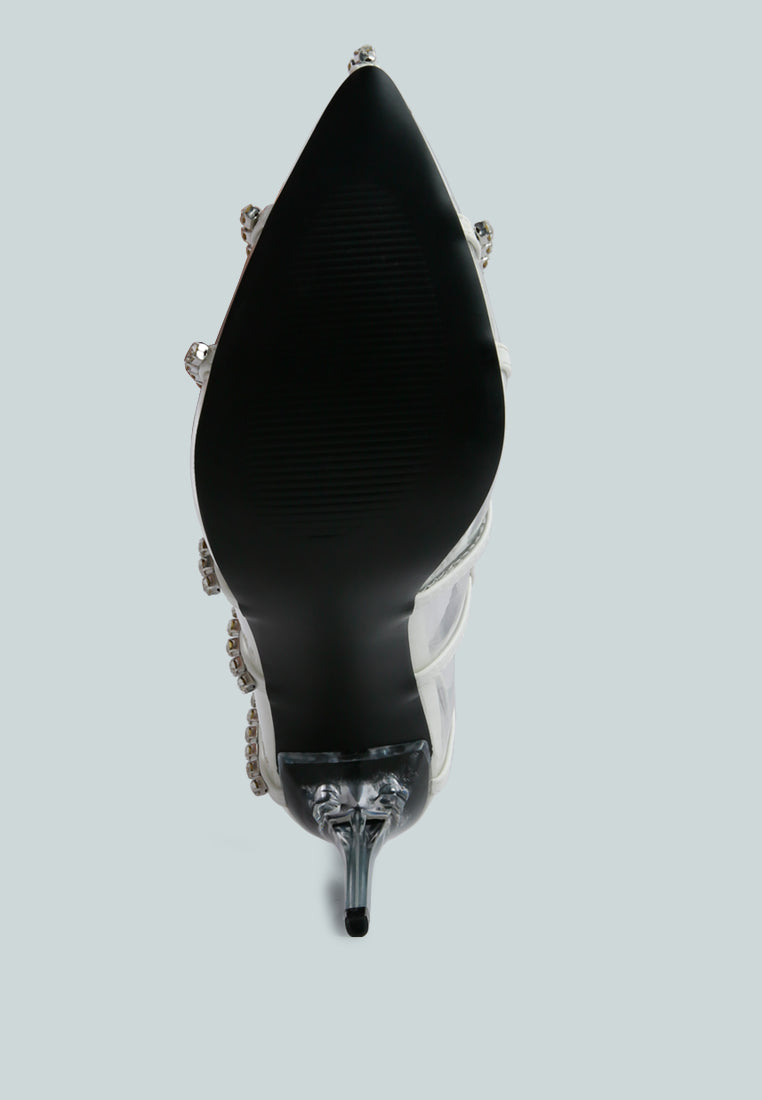 Rhinestone Embellished Clear Stiletto Heel Pumps