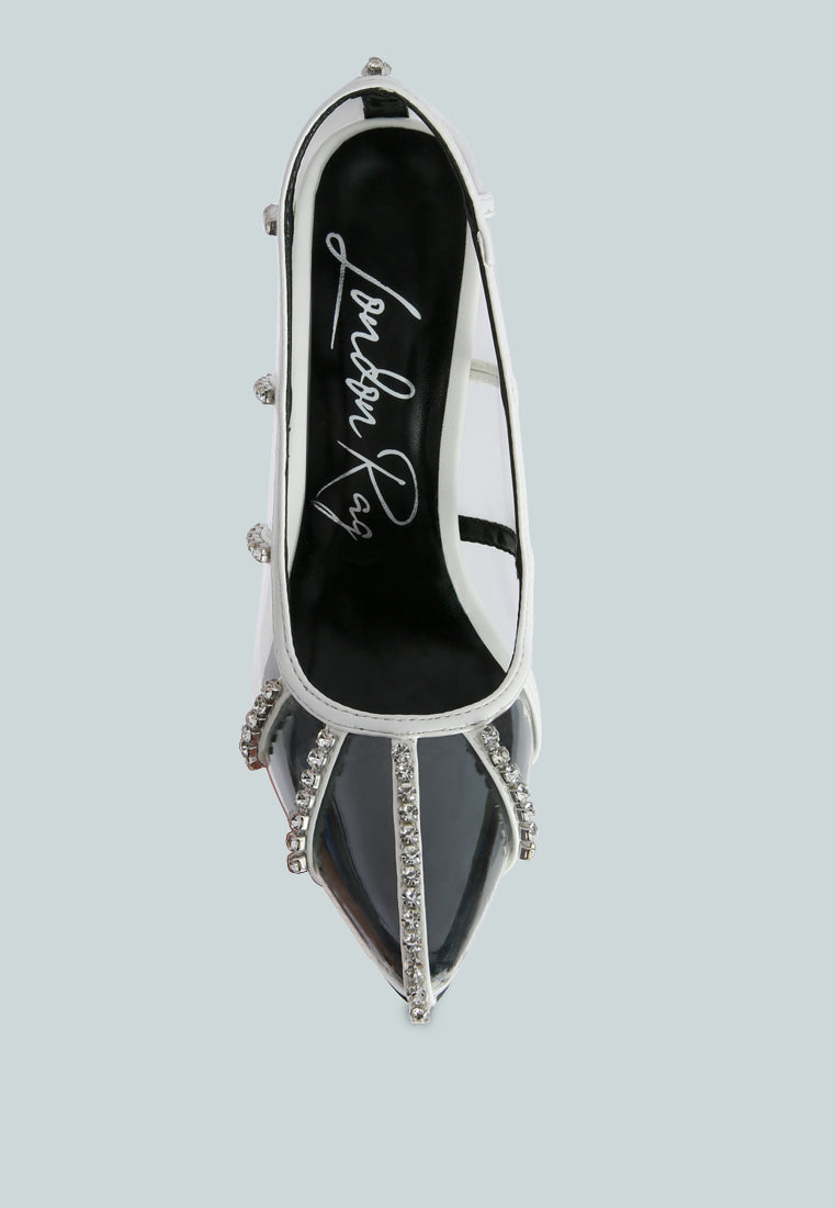 Rhinestone Embellished Clear Stiletto Heel Pumps