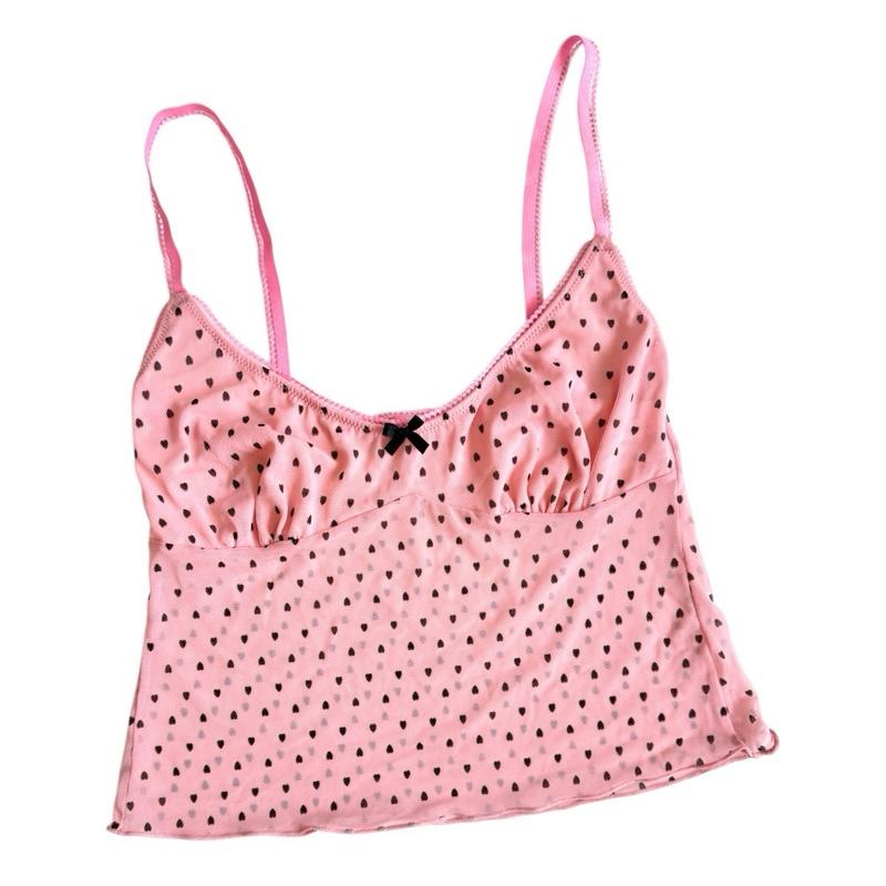Y2K Mesh Matching Bra Set - Polka Dot Cami Top & Low Waist Briefs