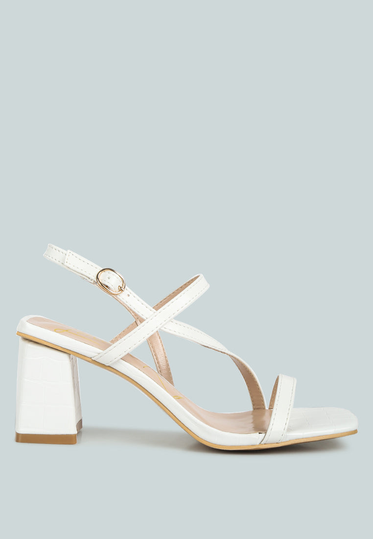 Croc Texture Block Heel Sandals