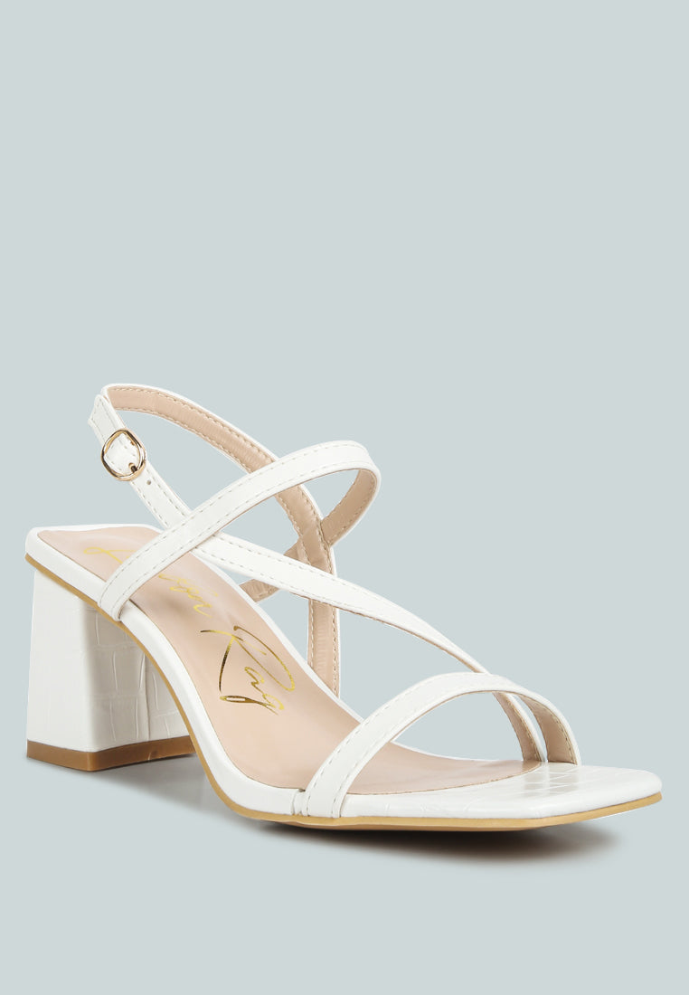 Croc Texture Block Heel Sandals
