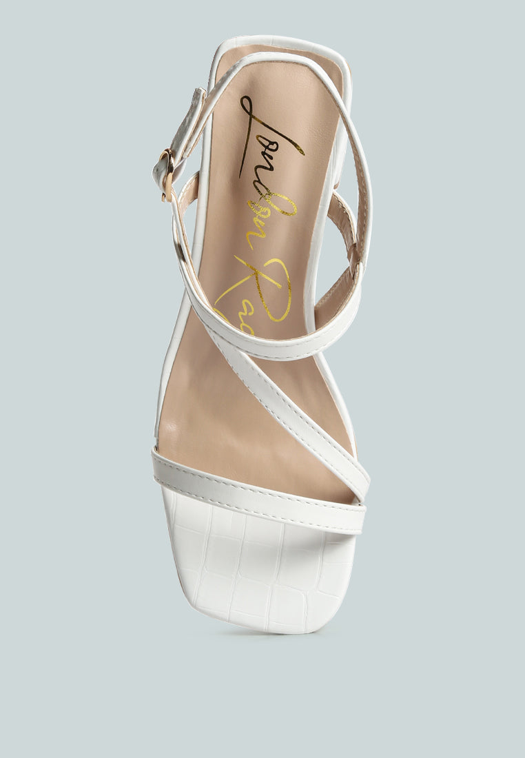 Croc Texture Block Heel Sandals