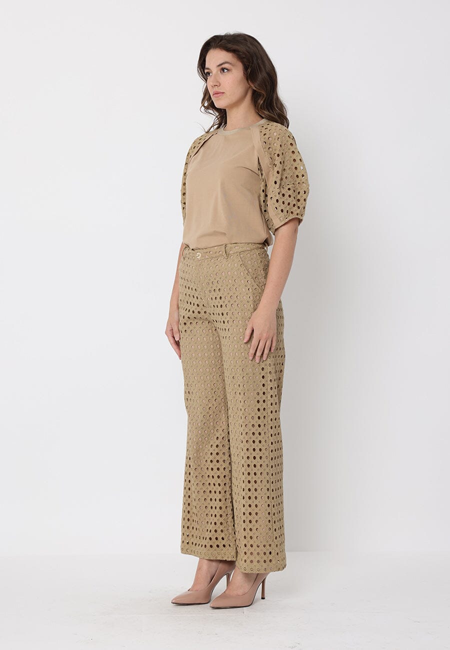 Eyelet Embroidered Wide-Leg Pants