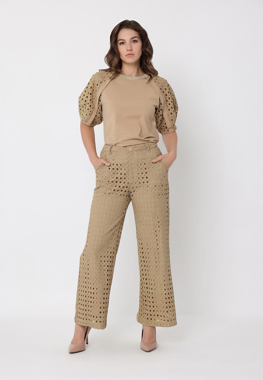Eyelet Embroidered Wide-Leg Pants