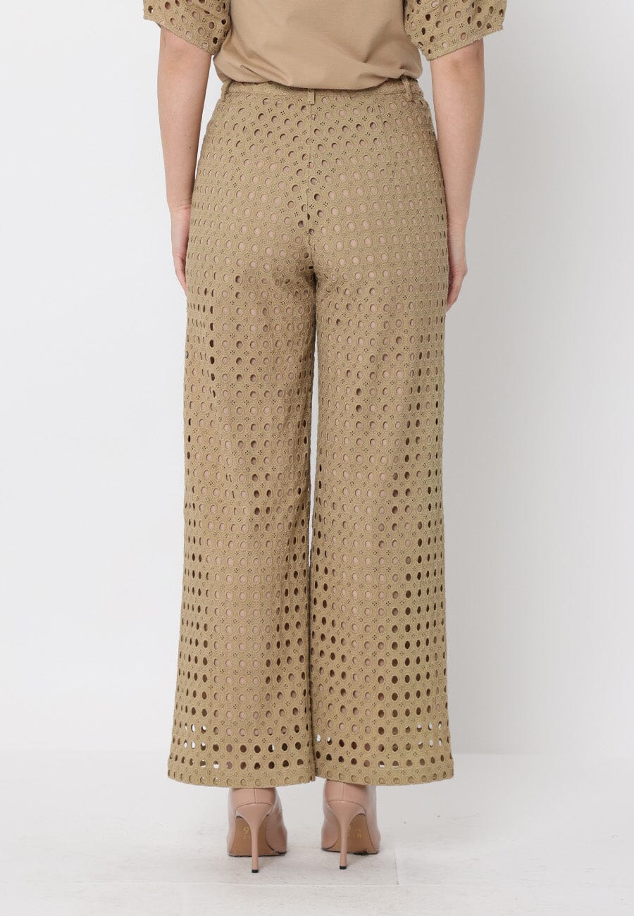 Eyelet Embroidered Wide-Leg Pants