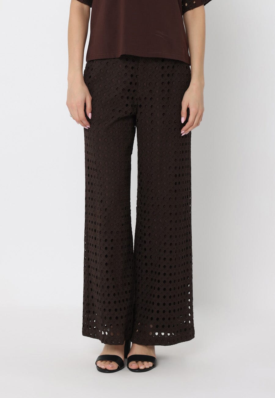 Eyelet Embroidered Wide-Leg Pants