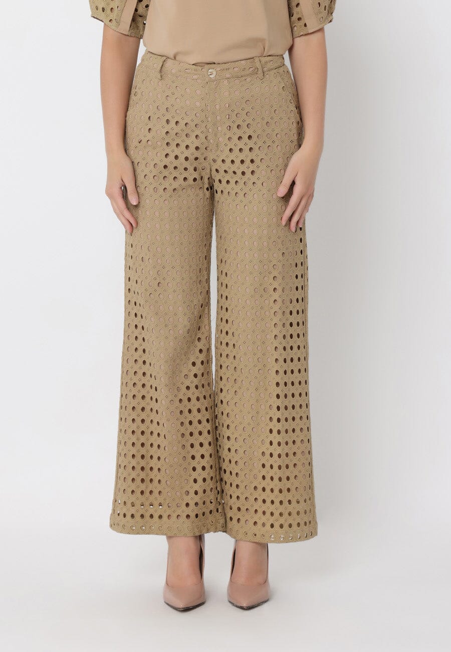 Eyelet Embroidered Wide-Leg Pants