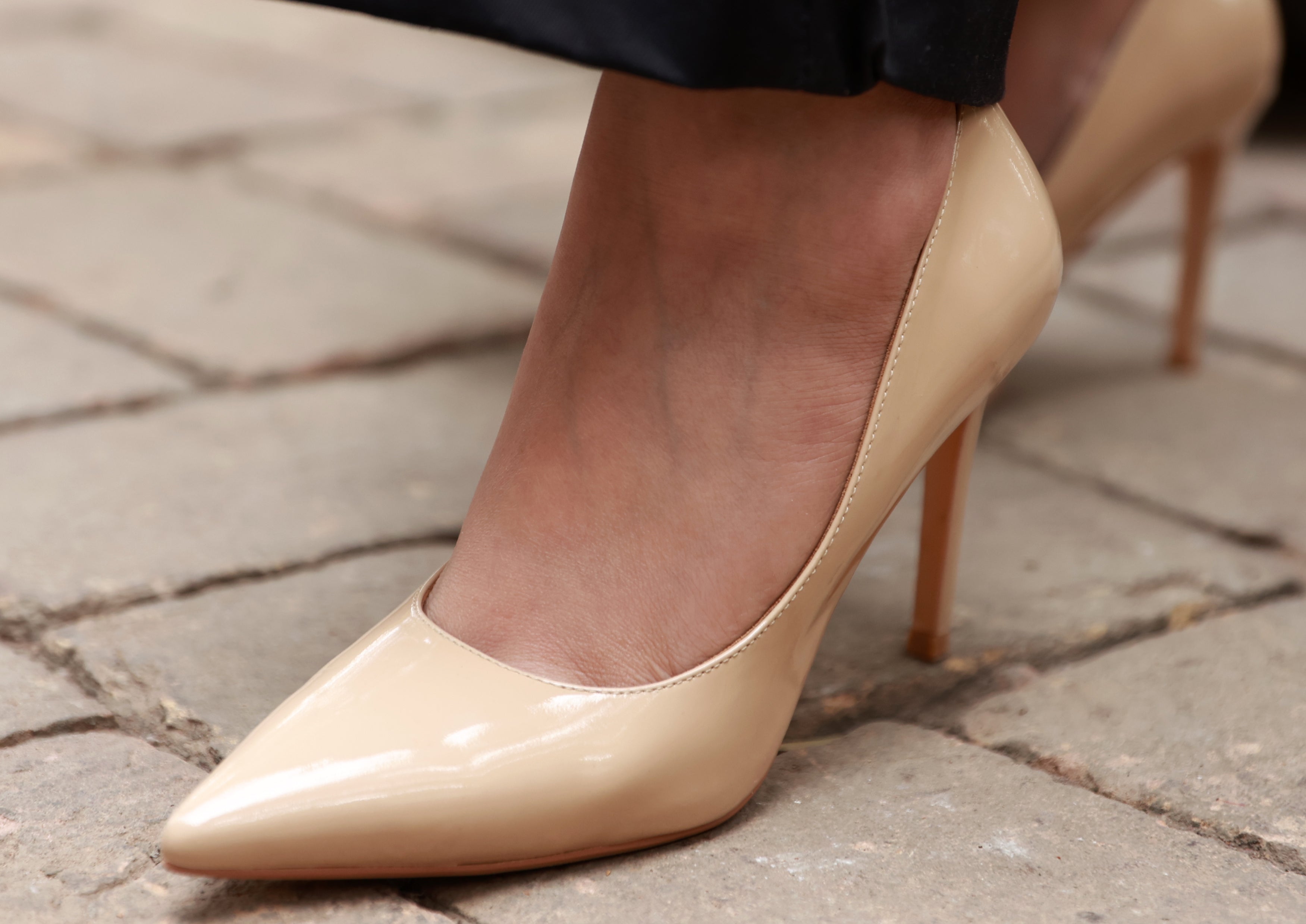Patent Leather Beige High Heel Pumps