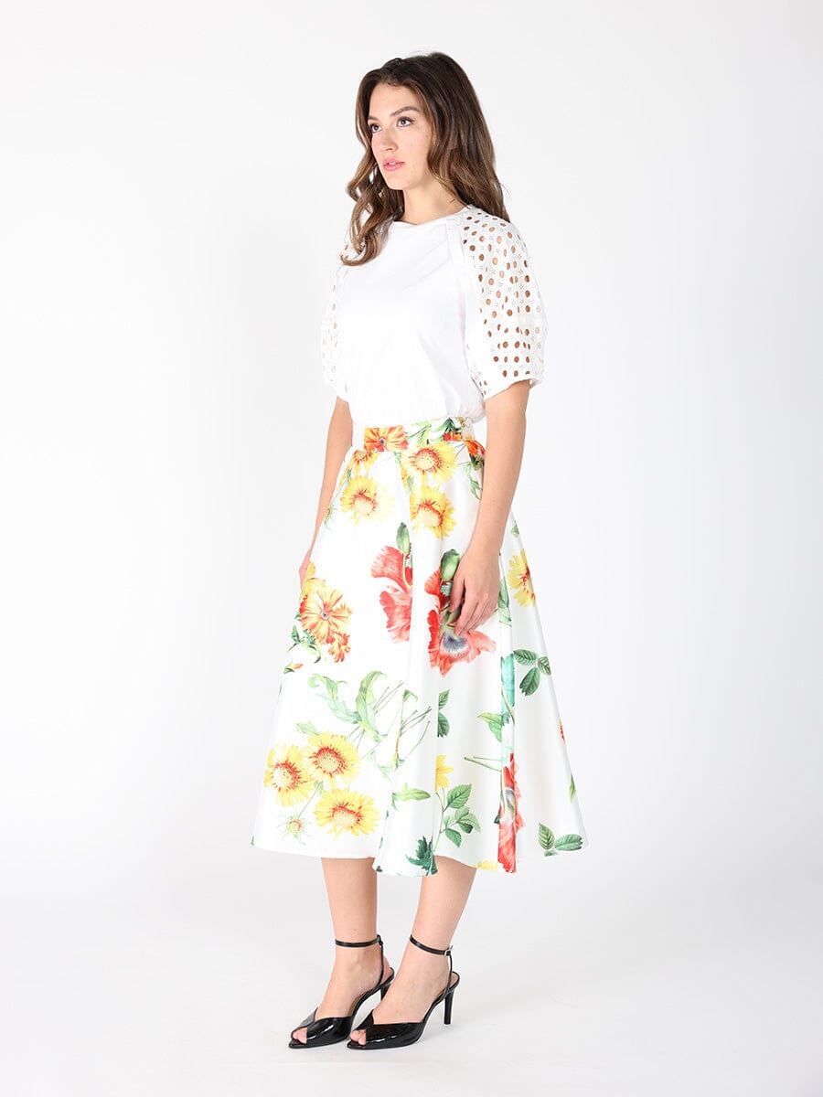 Floral Print A-line Midi Skirt