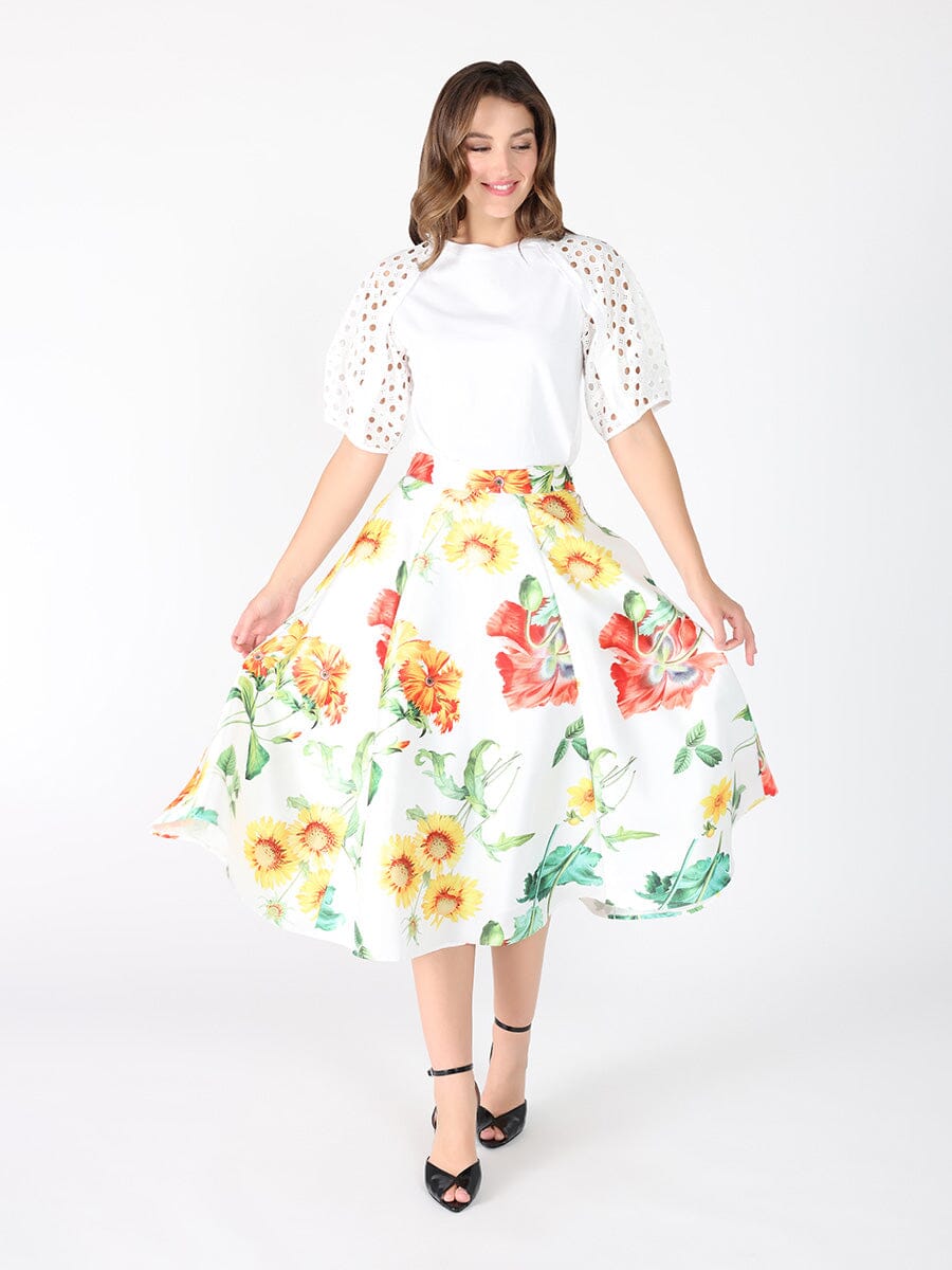 Floral Print A-line Midi Skirt