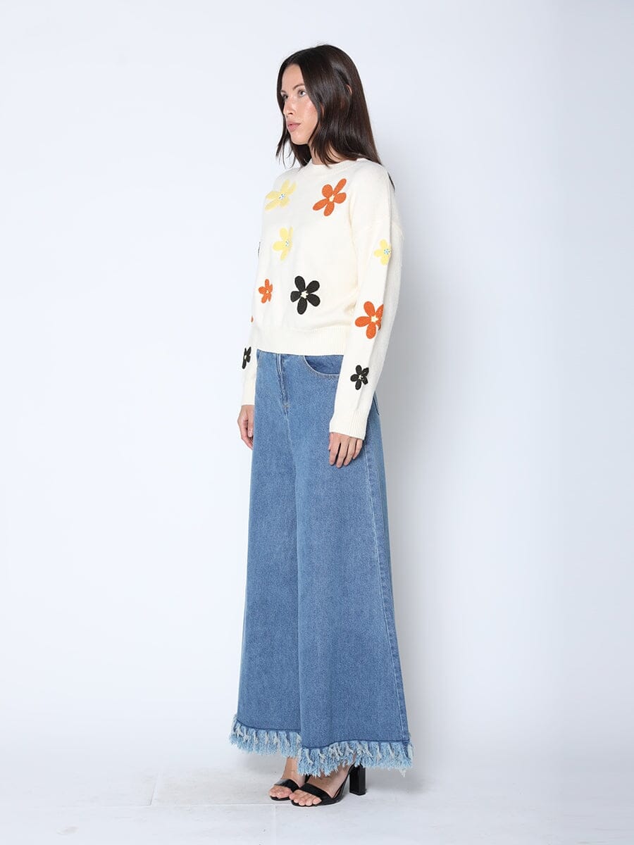 Flower Embroidered Cardigan Sweater