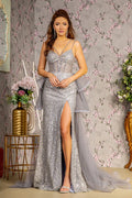 Sheer Bodice Mesh Mermaid Dress Spaghetti Strap