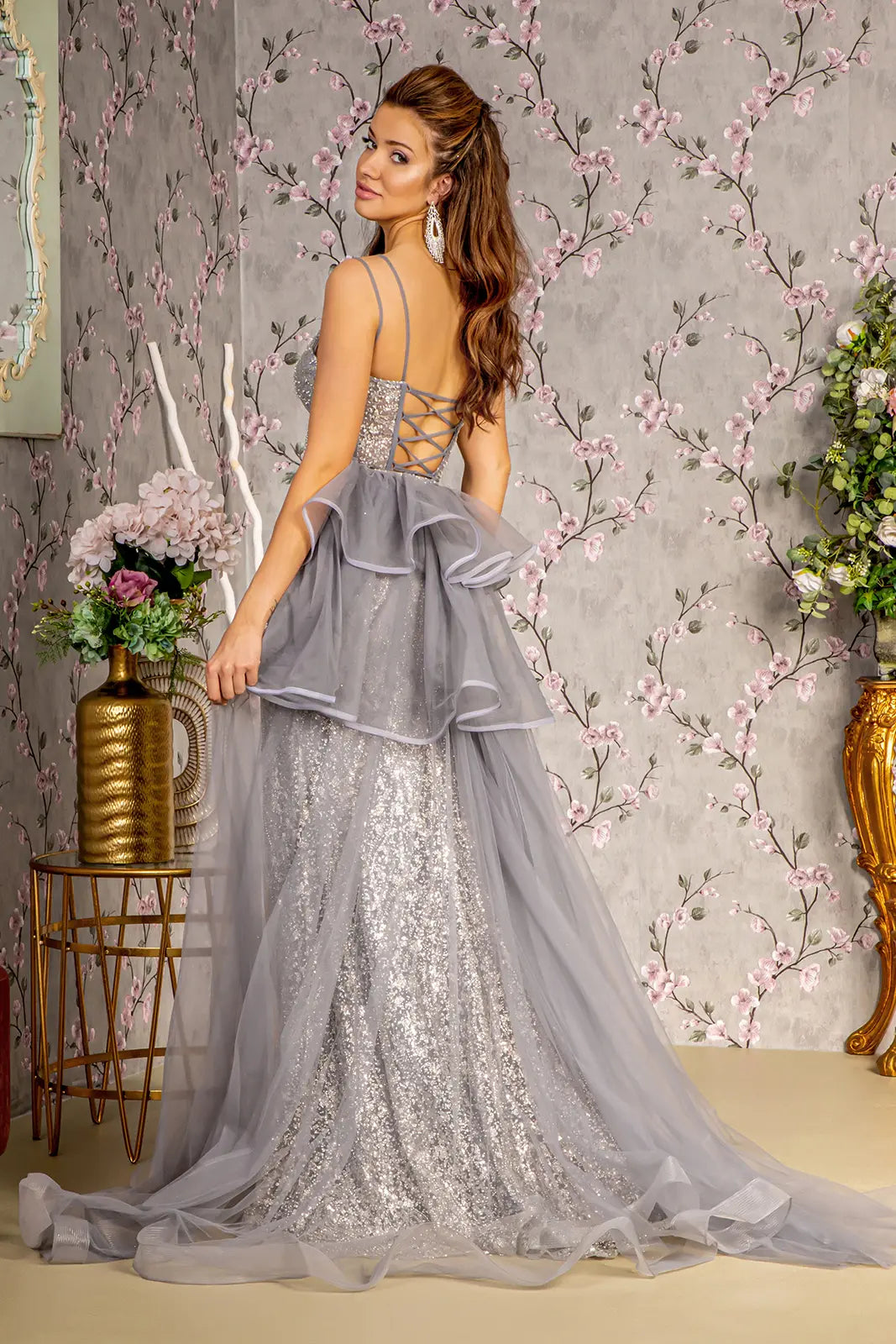 Sheer Bodice Mesh Mermaid Dress Spaghetti Strap